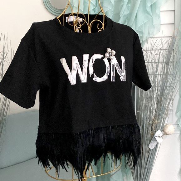 Feathered Embellished Crop Top - Picture 1 of 5